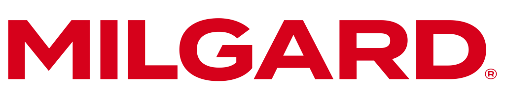Logo of Milgard in bold red letters
